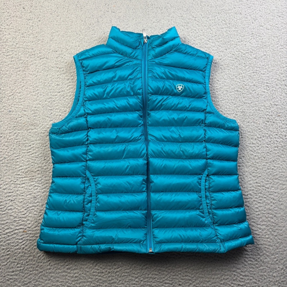 Ariat Women Ideal Down Vest Puffer Jacket Blue Quilted Full Zip Equestrian Large
